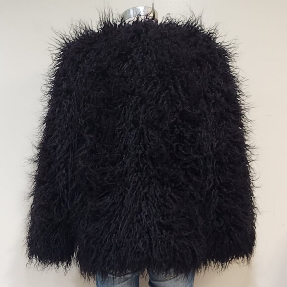 ๐UBER GORGE!๐VTG 70s Vibe Boho Chic Black Faux Mongolian Lamb Fur Jacket - Picture 12 of 16